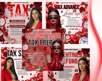 Paket med skatteförberedande flygblad för alla hjärtans dag, bokningsflyer för februari, skatteexpert, röda skatteförberedande flygblad, skatteförberedelsesäsong, redigerbar canvas