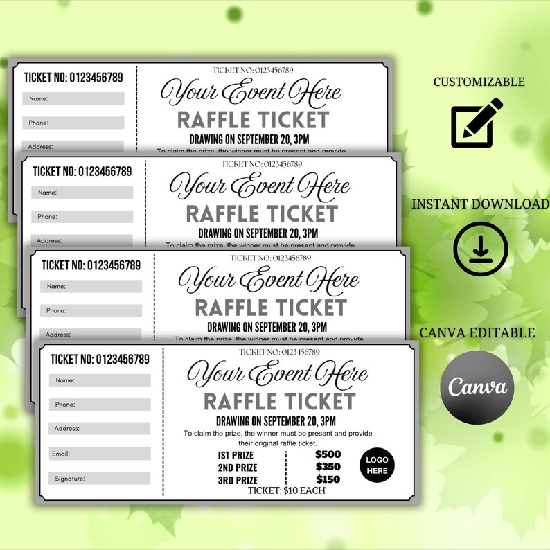 Printable Editable Raffle Tickets Editable Raffle Ticket – Printable Customizable Ticket, Christmas and ...