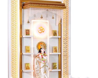 Templestudio presents Wooden Pooja Mandir in Royale Silk Glitter and Extra Storage