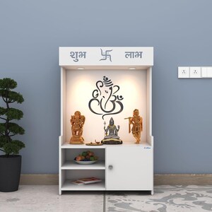 Templestudio presents Wooden Temple Mandir for Home Forsty White With LED Lights