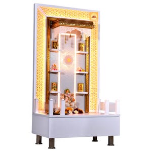 Templestudio presents Wooden Mandir for Home Glossy White With LED Lights