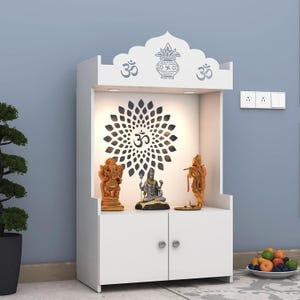 Templestudio presents Wooden Temple OM Home Temple Modern Design Puja Temple With LED Lights
