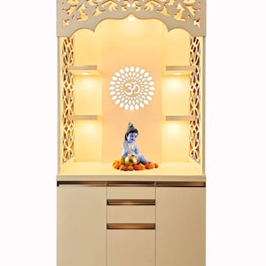 Templestudio presents Wooden Mandir for Home Cream With LED Lights