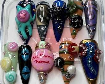 Coraline Press On Nails: Juego de uñas de gel personalizado