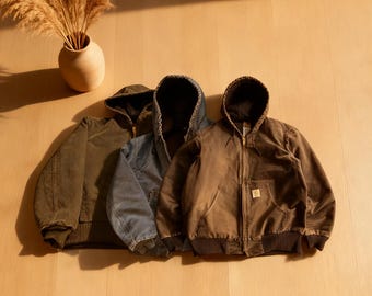 Vintage Carhart JQ185 Black Canvas 90s Work Jacket Sz 48 Corduroy