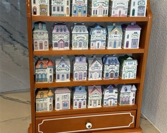 Vintage LENOX SPICE VILLAGE Complete Set With Wooden Rack - 24