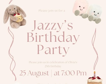 JellyCat Birthday Invitation - Canva Template - Digital Download