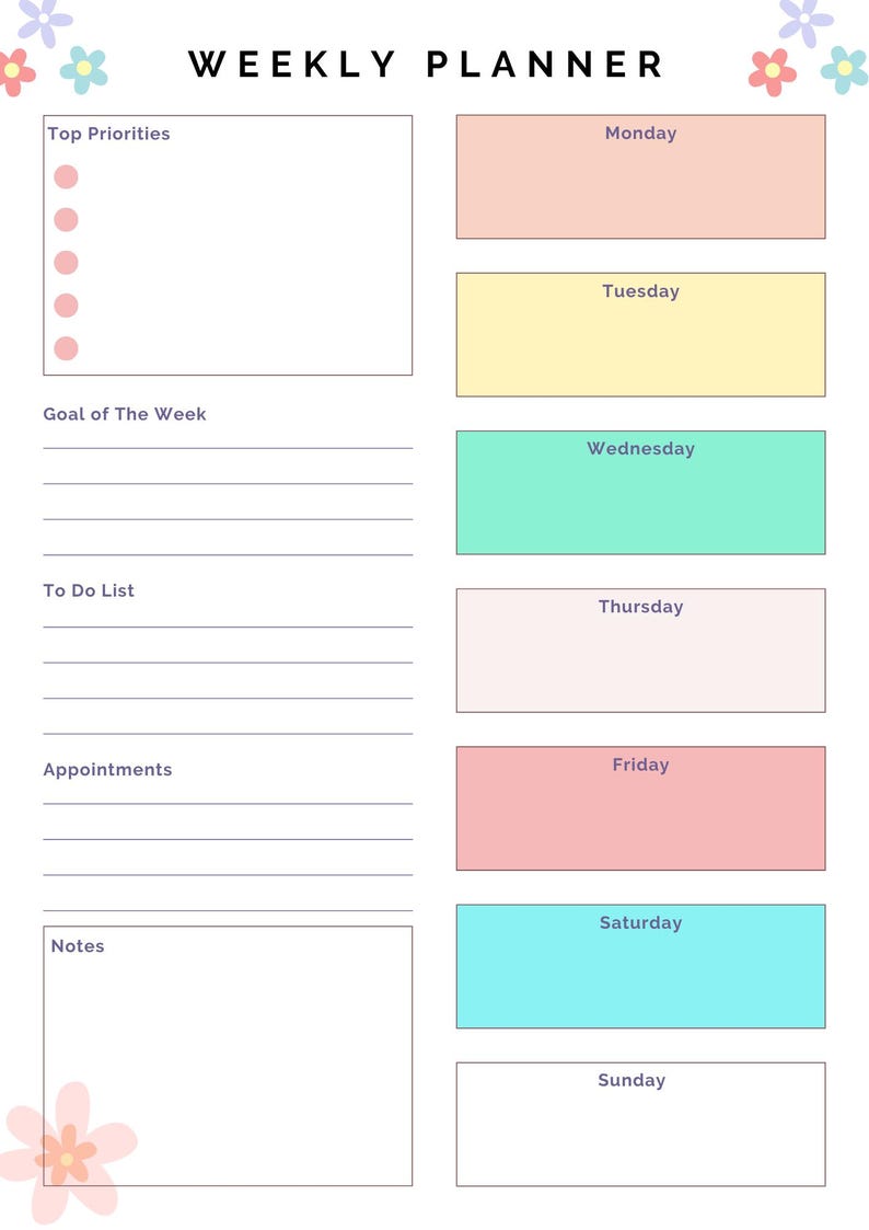 Pastel Weekly Planner Printable | Minimal Digital Download | Undated A4 ...