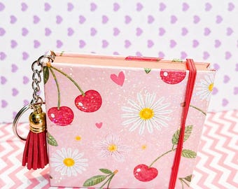 Cherry Daisy Sticky Note Cover, Mini Note Holder, Desk Organizer, Kawaii Stationery Accessory