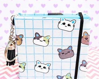 Happy Cats Sticky Note Cover, Kawaii Stationery, Mini Notes Holder, Planner Accessory