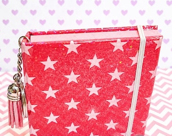 Blush Star Sparkle Sticky Note Cover, Kawaii Stationery, Mini Notes Holder, Pastel Desk Charm