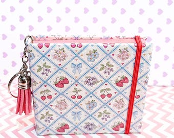Strawberry Blossom Sticky Note Cover, Pastel Kawaii Stationery, Mini Notes Holder, Desk Charm