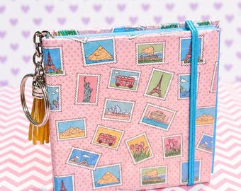 Travel Stamps Sticky Note Cover, Mini Notes Holder, Travel Journal Charm, Planner Accessory