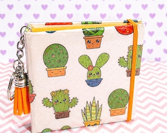 Happy Cactus Sticky Note Cover, Kawaii Stationery, Mini Notes Holder, Desk Accessory, Succulent Charm