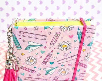 Daisy Doodle Sticky Note Cover, Pastel Kawaii Stationery, Mini Notes Holder, Planner Accessory