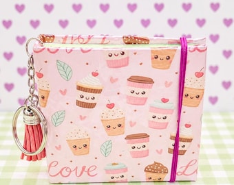 Coffee Cupcake Sticky Note Cover with Keychain, Kawaii Planner Accessory, Mini Notes Holder