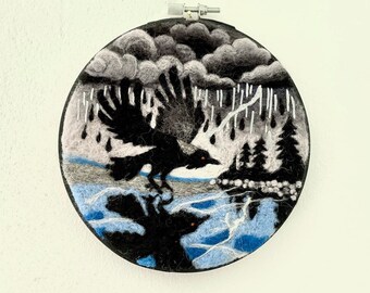 Mystical Flight - Handcrafted Needle Felted Picture in Embroidery Hoop