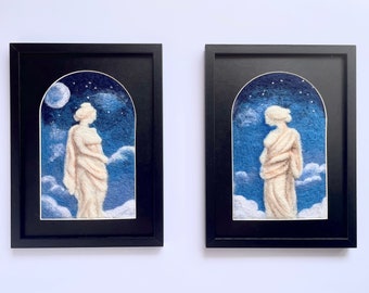 Celestial Guardians: Greek Statue Needle Felted Art Pair