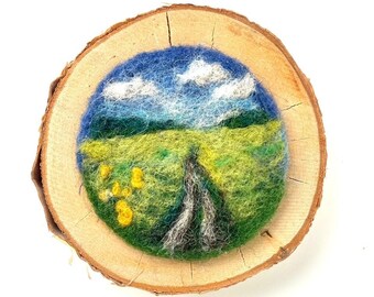 Needle felted wool landscape picture