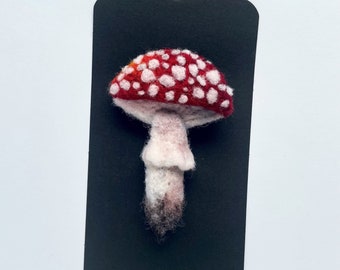 Whimsical Woodland Mushroom Brooch Pin - Handcrafted Needle Felted Accessory