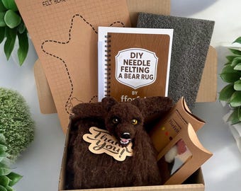 DIY Needle Felting Kit – Mini Bear Rug | Beginner Wool Felting Kit with Foam Pad, Needles & Tutorial
