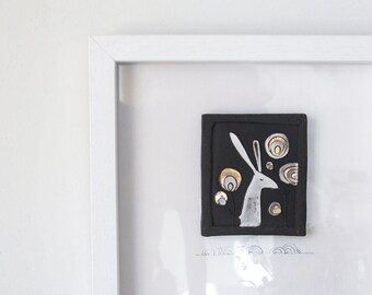 The Hare, art deco wall art, ceramic tile in black, white and gold, elegant, modern, understated wall decor gift, simple style, hare art