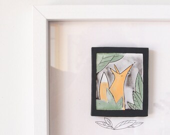The Fox, ceramic wall tile, framed ceramic wall art, woodland animal modern wall decor, hanging picture, wall hanging, orange fox wall art