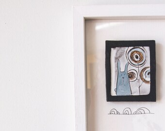 Ceramic illustration of a blue hare, small ceramic wall tile, simple and modern, hare wall picture, gift for kids room, home decor, wall art