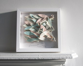 ceramic wall art, ceramic fish art, sculptural pottery tile, wall hanging, modern, nautical home decor, pastel wall decor, gift for home