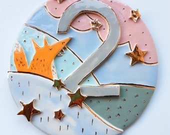 Fox House Number Sign, Ceramic House Address Sign, House Number Plaque, Round rectangular Number Sign for your Home