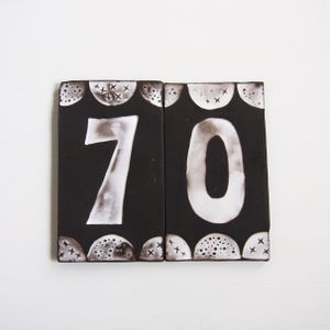 Outdoor House Number Sign / modern take on traditional ceramic house number tiles, black and while, bold and simple, handmade house digits