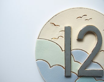 House Number Sign, Ceramic House Name Sign, Personalised House Number Plaque, Modern Minimalist House Sign Tile, Simple Round Number Plaque.