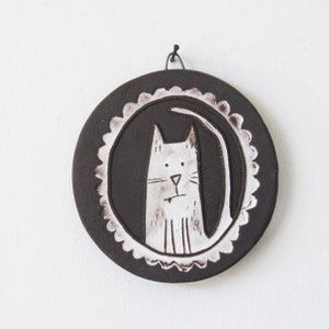 White Cat Cameo / white cat wall art, cat cartoon, funny cat wall picture, ceramic cat portrait, ceramic cat wall art, ceramic pet portrait,