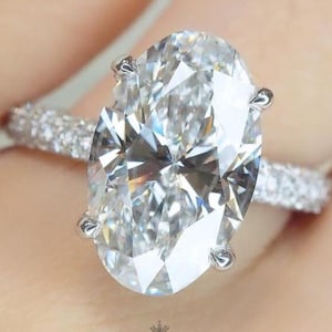 5 Carat Oval Moissanite Ring: White Gold Hidden Halo Pave Engagement