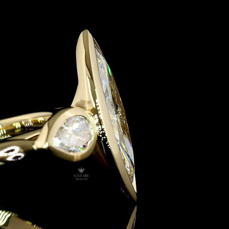 2ct Marquise Lab Diamond Ring | Pear Bezel Side Stones | Yellow Gold ...