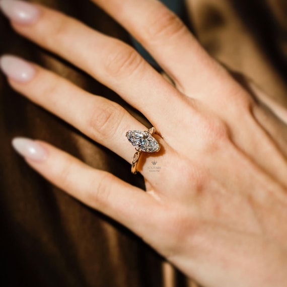 3.50 CT Moval Cut Lab Diamond Ring | Elongated Antique Oval Engagement Ring | Unique Hybrid Cut Solitaire | 14k Gold Custom Brid