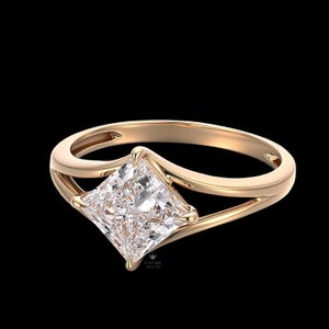 Anillo de compromiso con diamante sintético de talla princesa de 1,50 ct, montura tipo cometa con brazo dividido, oro amarillo, anillo nupcial de talla cuadrada, solitario moderno, certificado IGI.