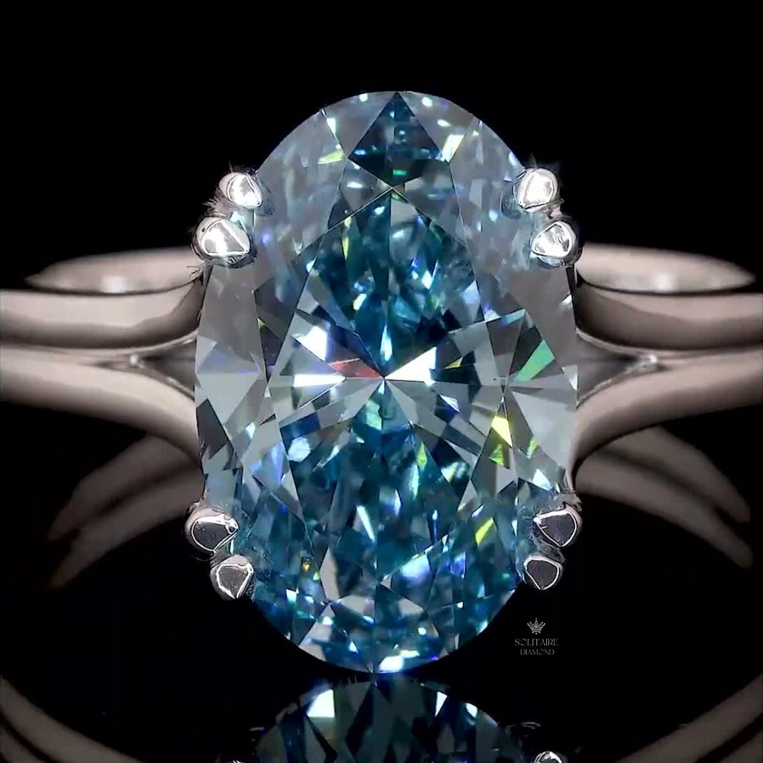 3.5 Carat Oval Blue Lab Diamond Engagement Ring | White Gold Split ...