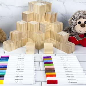 50 Wooden Blocks with Acrylic Markers - Great for Baby Shower Activity