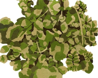 Handmade Moss Tufted Wool Rug: Organic Leaf Design