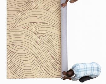 Alfombra de lana y seda tejida a mano – Diseño moderno de líneas fluidas