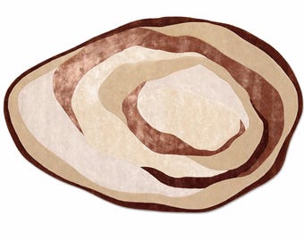 Hand tufted stone Modern Abstract Wool Area Rug | Neutral Earth Tone Handmade Pebble Design