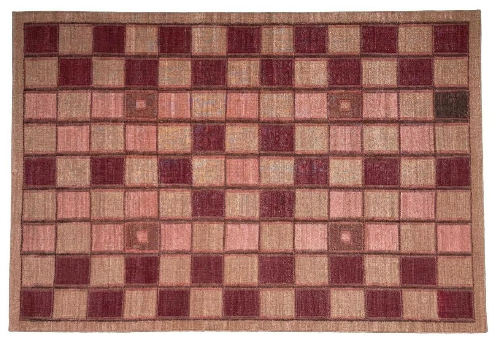 Handwoven Jute Rug, Checkered Design, Dusty Pink Burgundy Natural Beige ...