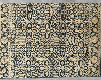 Hand-Knotted Persian Rug | Luxury Vintage Look Wool & Real Silk