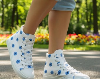 Cornflower Print High Top Sneakers: Floral Women's Walking Shoes