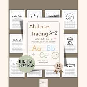 Alphabet Tracing Worksheets for Kids, ABC Handwriting Practice Printable, Preschool Alphabet Learning Sheets PDF