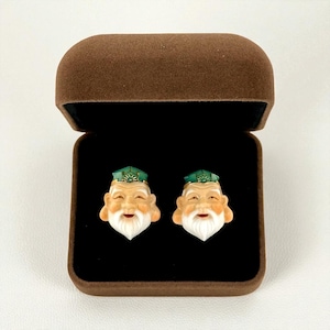 Vintage Japanese Toshikane Porcelain &quot;Jurojin&quot; Cufflinks