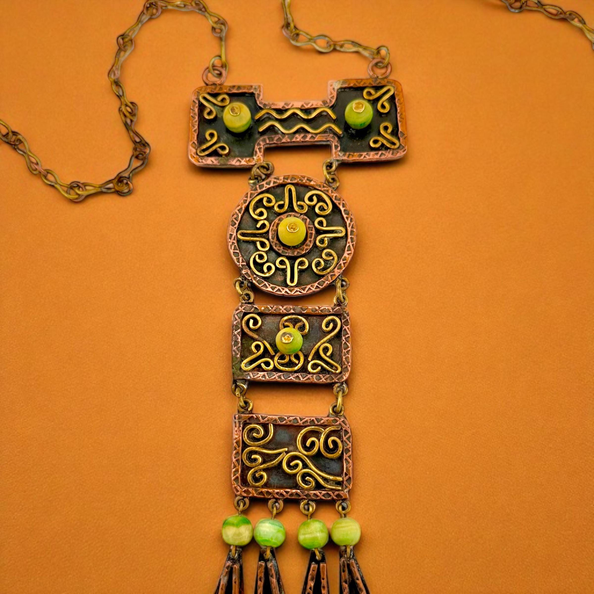 ヴィンテージのメキシコ産銅とグリーンオニキスのネックレス - Etsy 日本