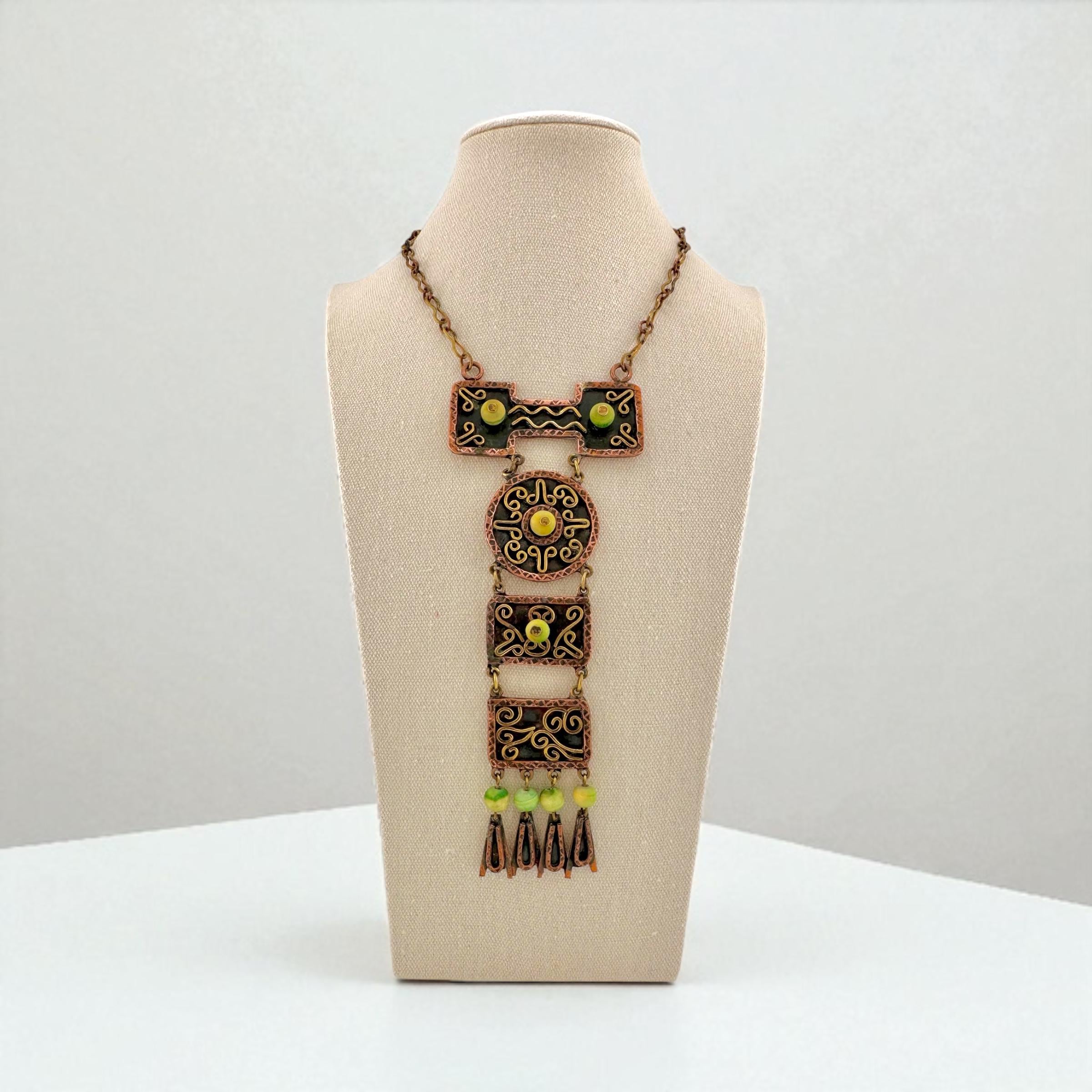 ヴィンテージのメキシコ産銅とグリーンオニキスのネックレス - Etsy 日本