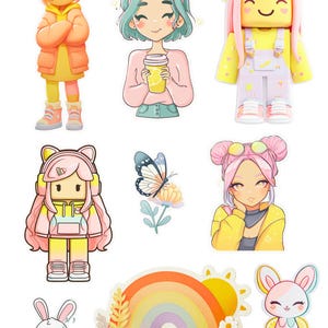 Pastel Kawaii Girl Stickers: Anime Journal & Scrapbook Decals (Digital Download Available worldwide)